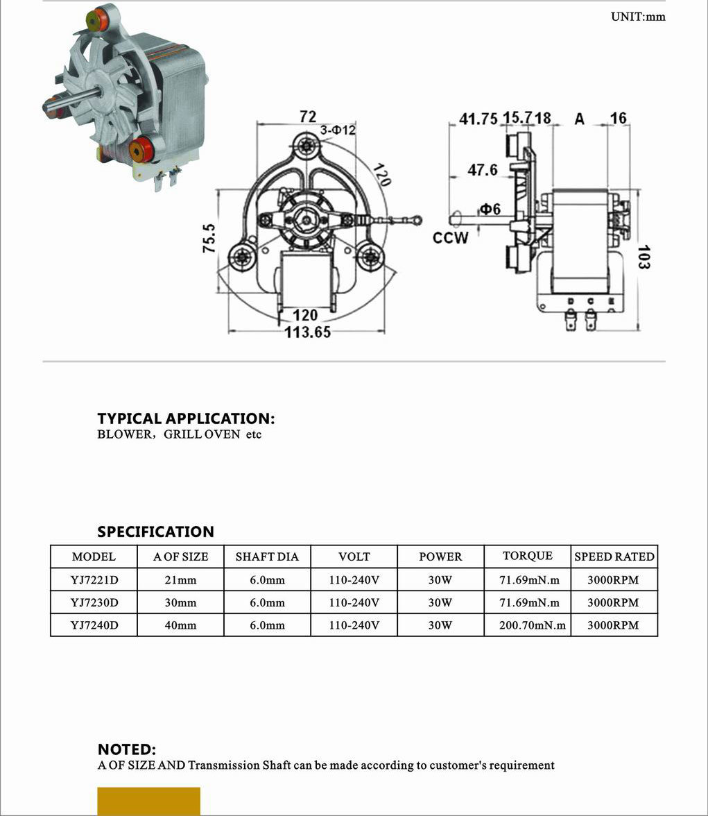 bidirectional 72 Series Shaded pole motor compressor